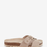 Beige crossed flat suede sandal