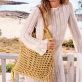 Yellow macramé shoulder bag