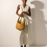 Gelbe Umhängetasche aus Wildleder und Leder