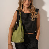 Green leather and suede shoulder bag