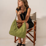 Green leather and suede shoulder bag