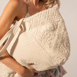 Beige bestickte Strandtasche aus Baumwolle